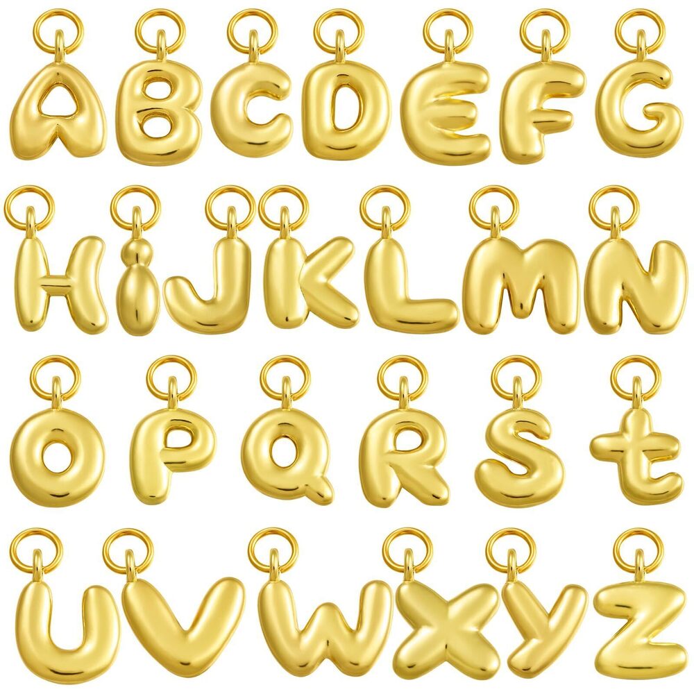 4753 26 pcs A-Z Bubble Letter Charms 18K Gold Filled Charms for Jewelry